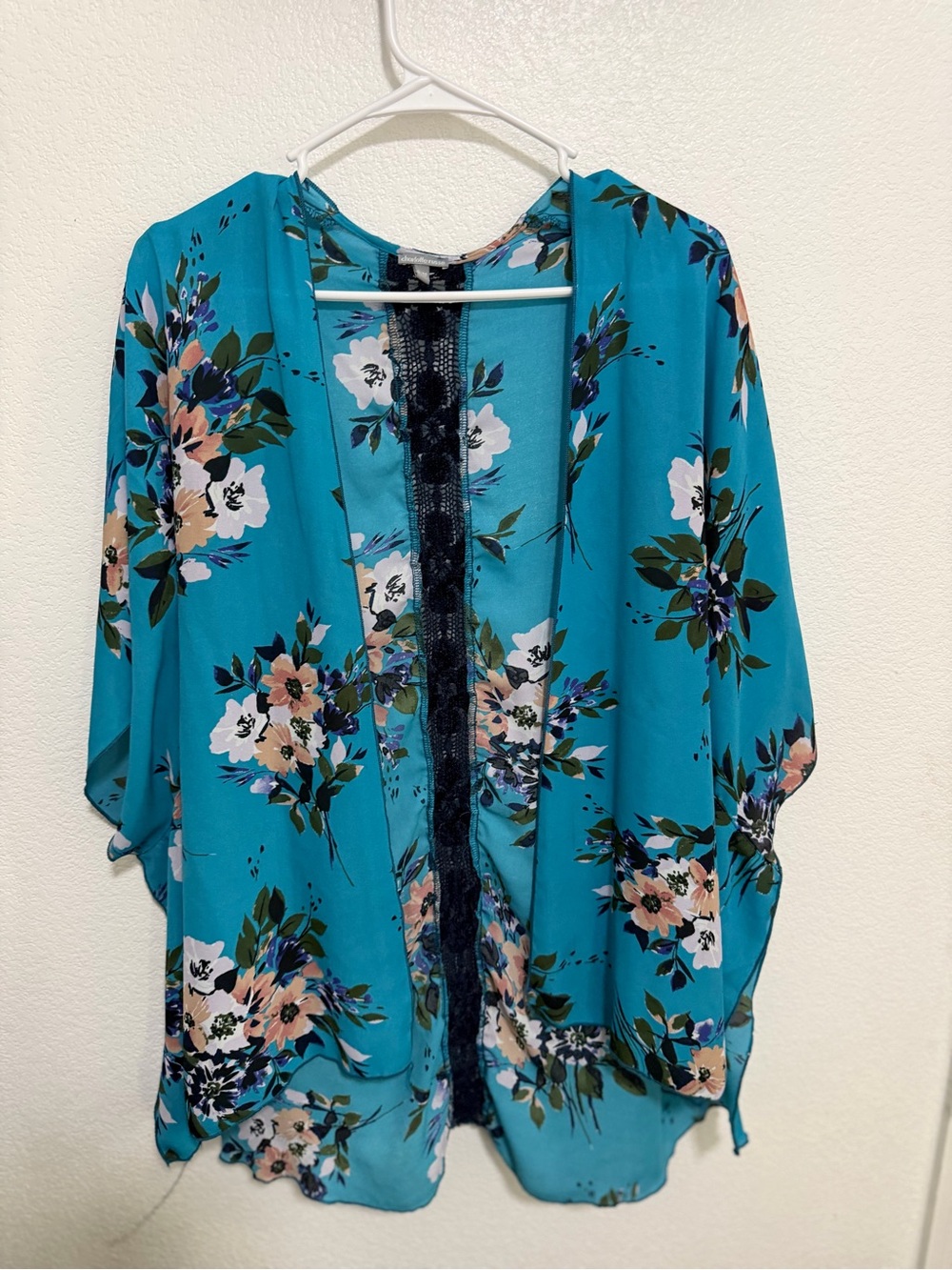 Charlotte Russe Teal Floral Open Front Kimono